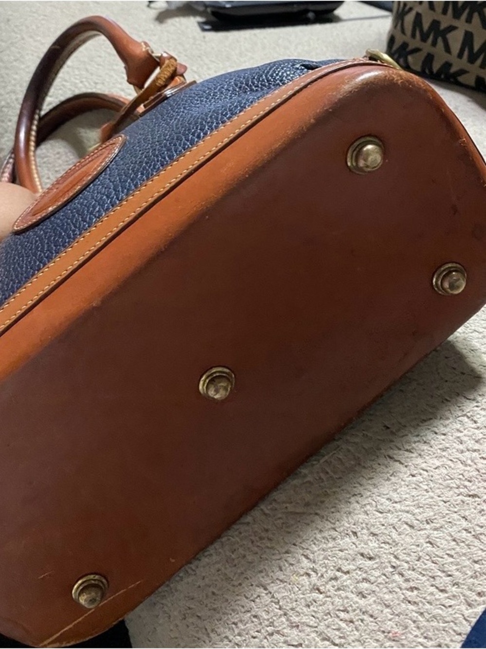 Dooney & Bourke Black Pebbled Leather Satchel with Brown Trim and Gold Hardware - Picture 3 of 8